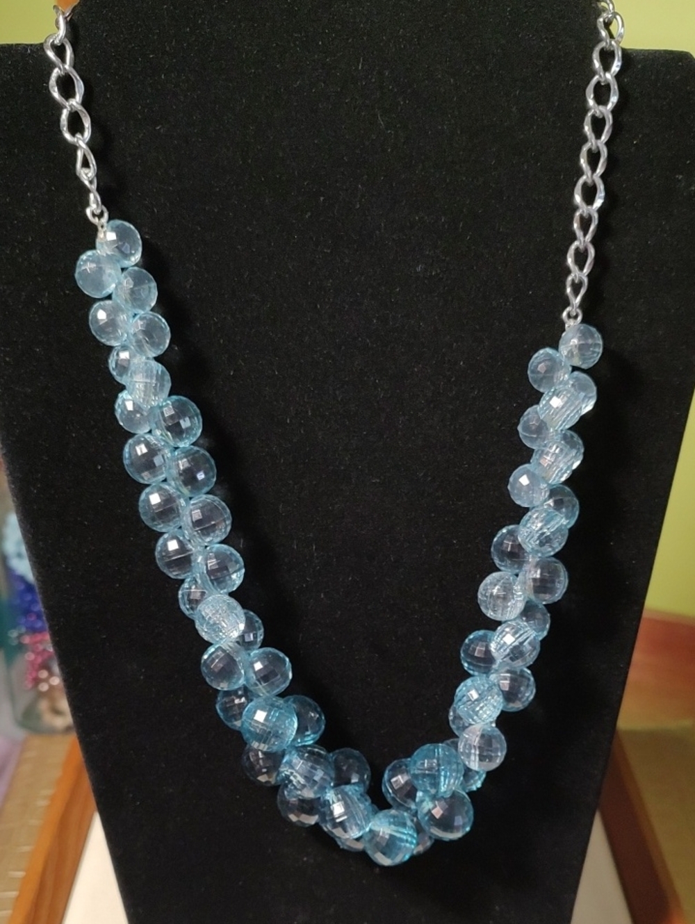 Blue Faceted Bead Statement Necklace
